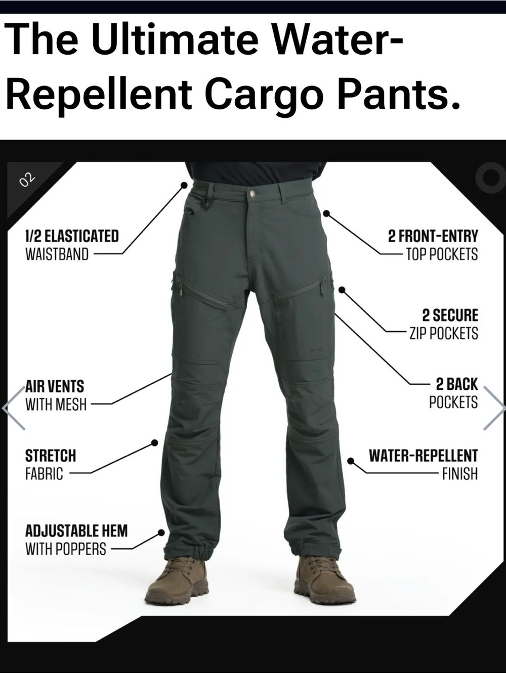 Water-Repellent Cargo Pants in tan